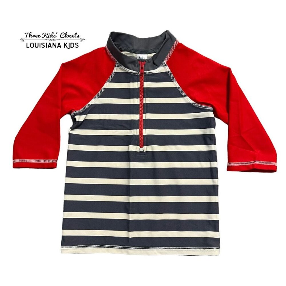 Baby Boden 2-3Y Red & Grey Striped Rashguard Swim Shirt